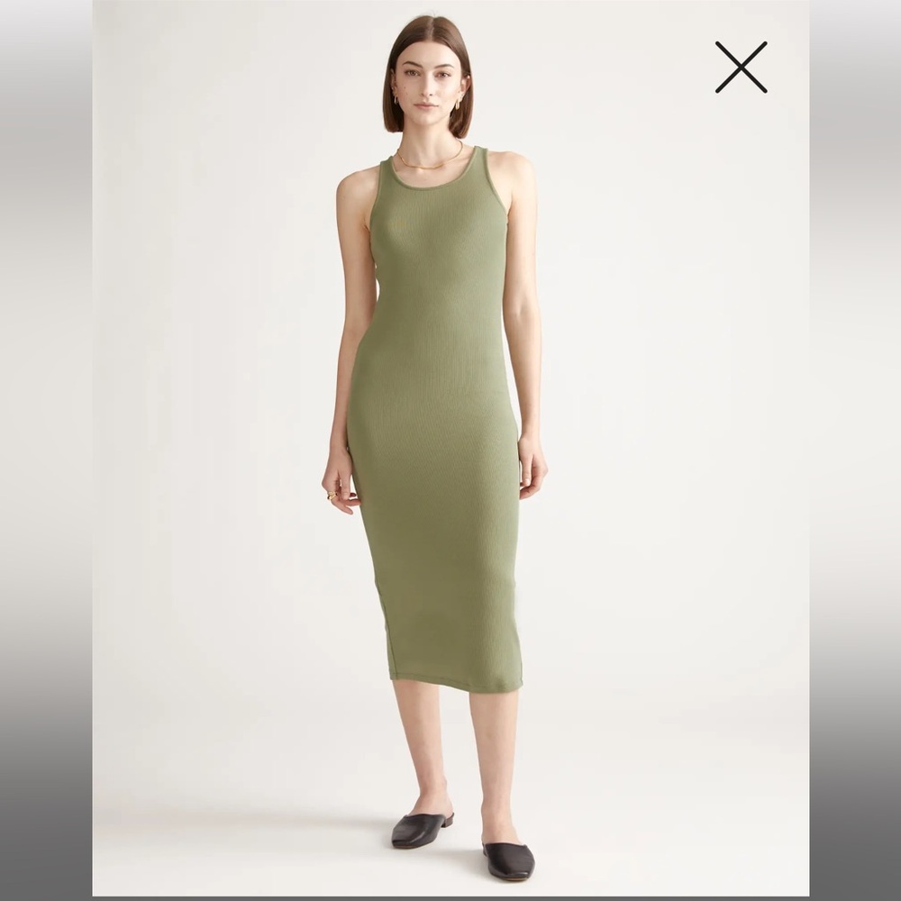 Quince Olive Green Ribbed Tank Midi Dress